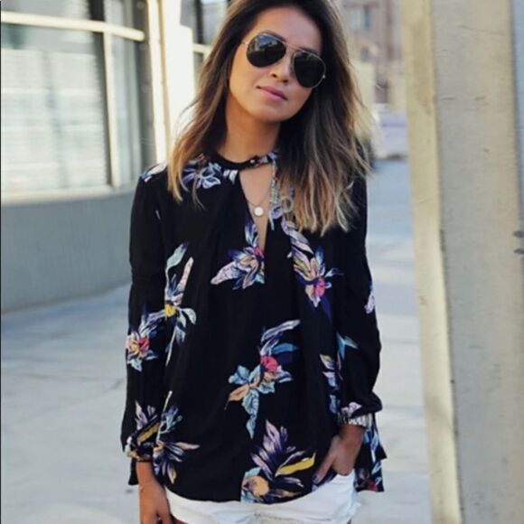 Free People Black Tropical Floral Tunic Top - Picture 8 of 8
